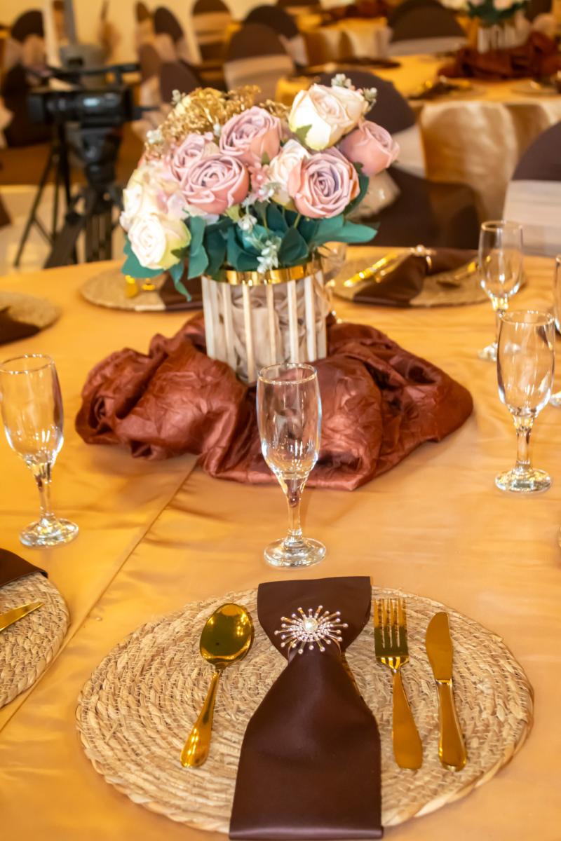 Floral table setting at a ministry event